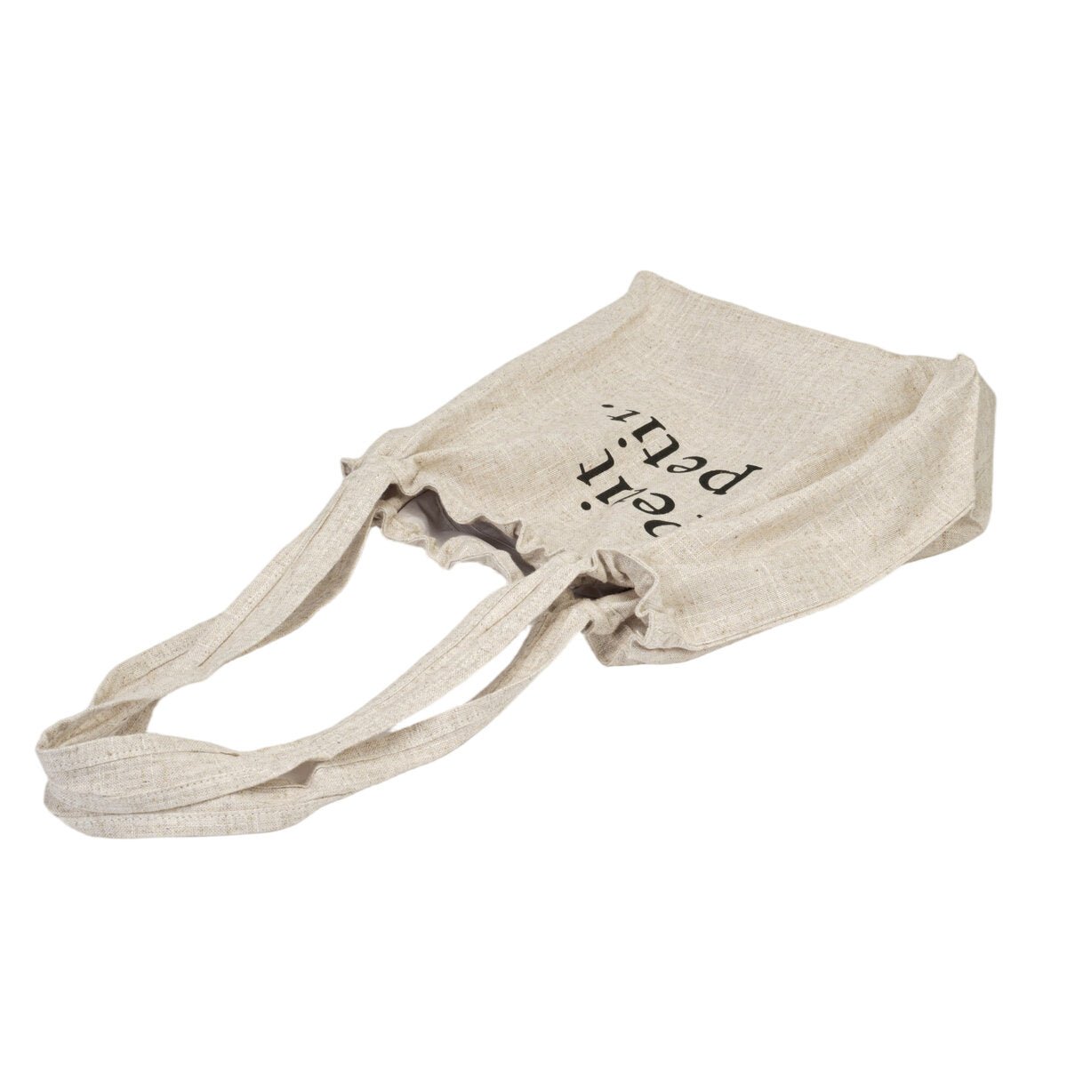 Oversized linnen trekkoord‑shopper “Petit à petit.”