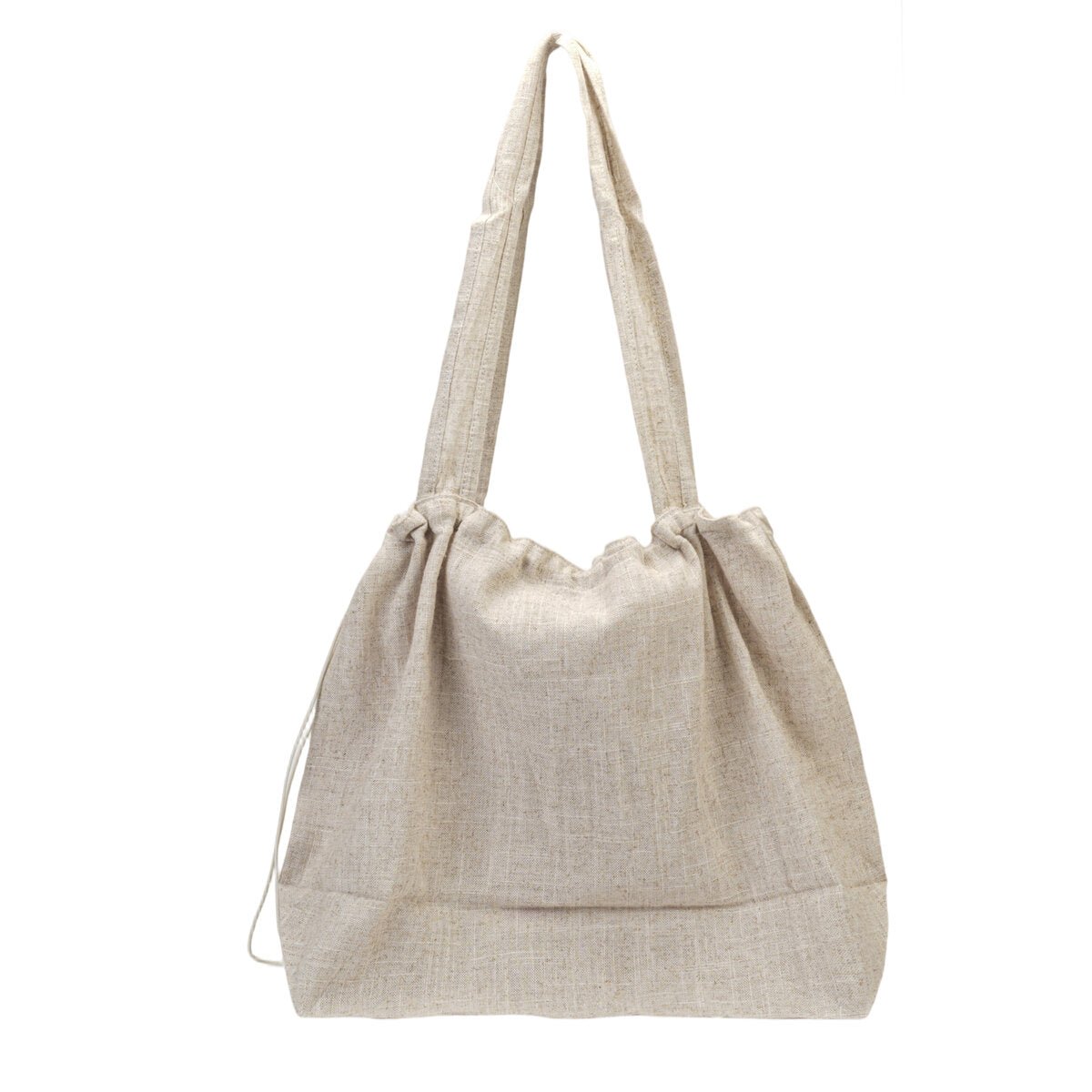 Oversized linnen trekkoord‑shopper “Petit à petit.”